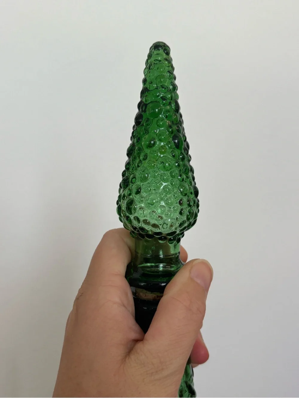 Vintage Tall Green Empoli Wave Pattern Glass Genie Bottle with Stopper
